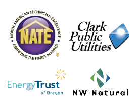 NATE, Clark Public Utilities, ENergyTrust, and NW Natural logos at All Seasons Heating & Cooling in Vancouver WA
