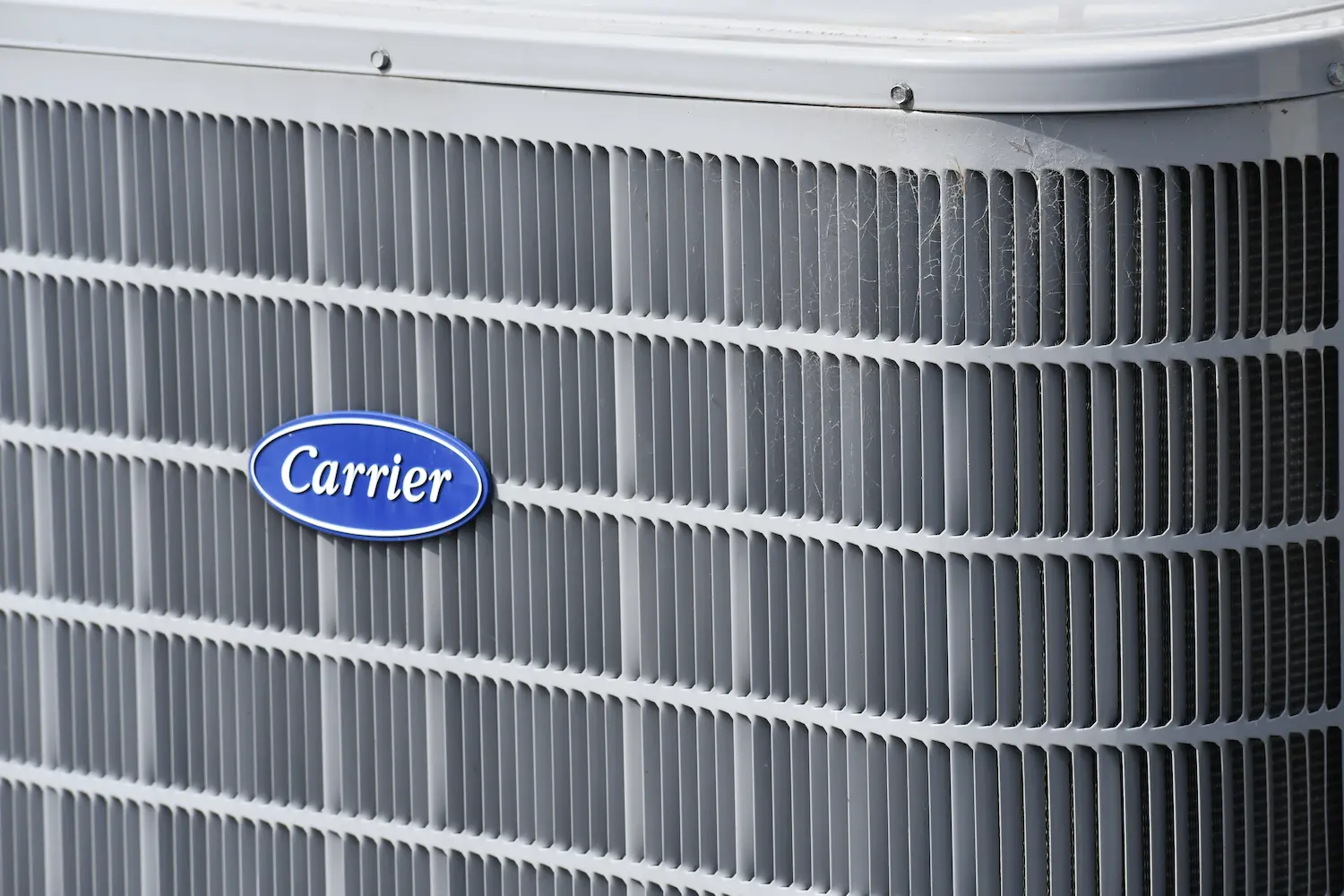closeup of a Carrier HVAC heat pump